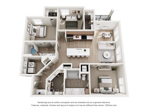 Floor plan for 3 beds, 2 baths, 1399 sqft